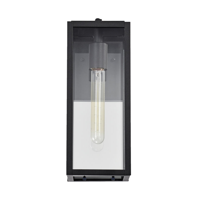 Lanterne murale d'extérieur 1 lumière noire matte, Du crépuscule à l'aube, H 14,5 po x l 5 po x P 7,25 po