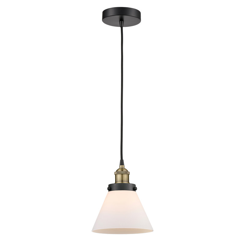 Mini-luminaire suspendu 1 lumière Cone, H 9,75 po x l 7,75 po x P 7,75 po, Blanc mat, Laiton antique noir