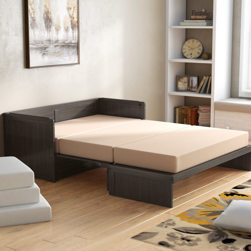 Grand lit escamotable avec matelas et prises de courant Towe, gris