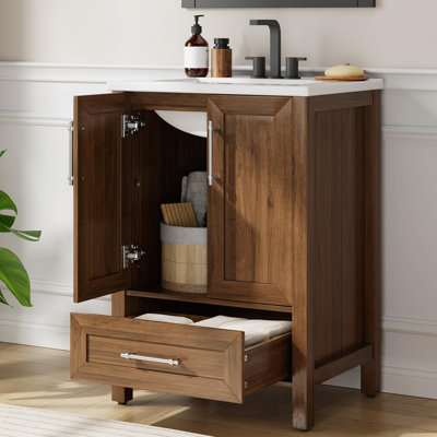 Bathroom Vanity with Ceramic Basin, Bathroom Storage Cabinet with Drawer and 2 Soft Closing Doors