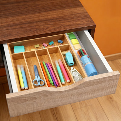 Bamboo Silverware Organizer Kitchen Drawer Utensil Holder Cutlery Tray 7 Slot Natural