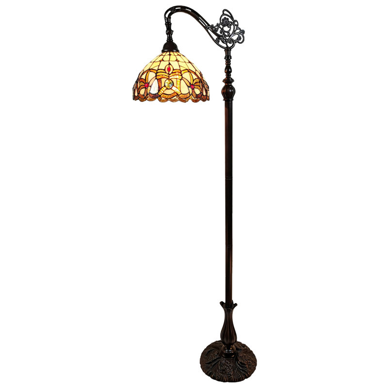 Lampe sur pied de forme traditionnelle brune 72 "avec abat-jour en verre coloré brun