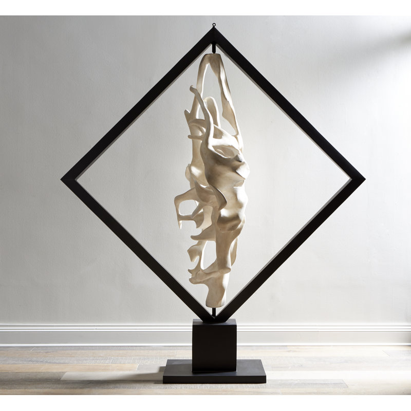 Cast Revolving Diamond Sculpture, Faux Bleached