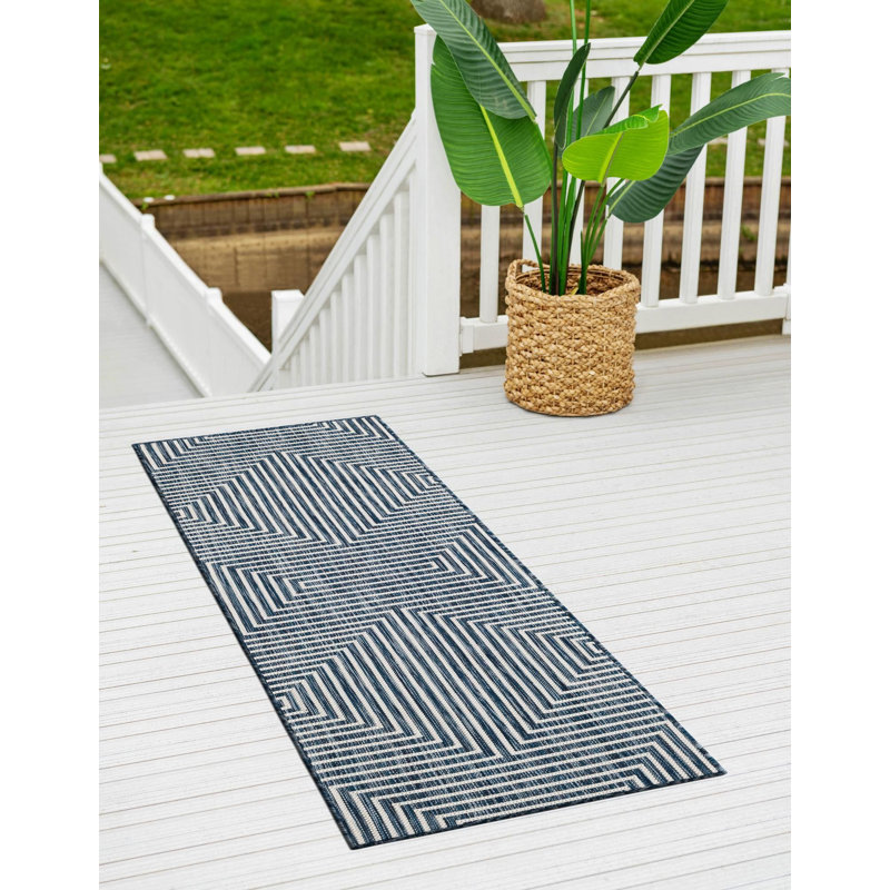Tapis bleu contemporain Odawa, Tapis de couloir 2 pi x 8 pi