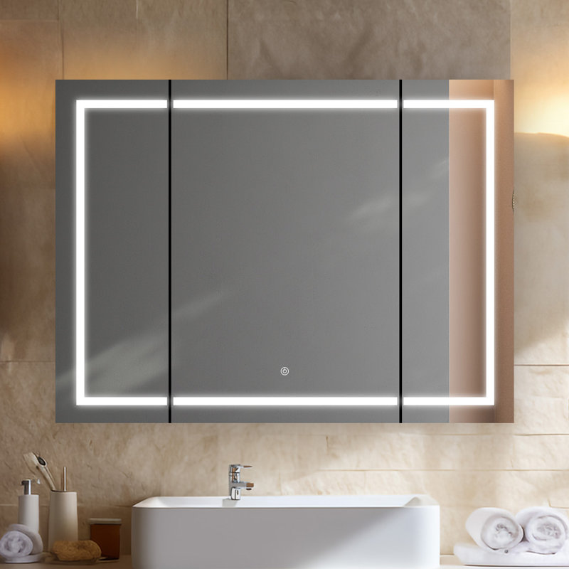 Chasitee LED Medicine Cabinet with Defogger, Dimmer, Adjustable LED 3X Magnifying Mirror, Electrical Outlets, Recessed or Surface Mount.