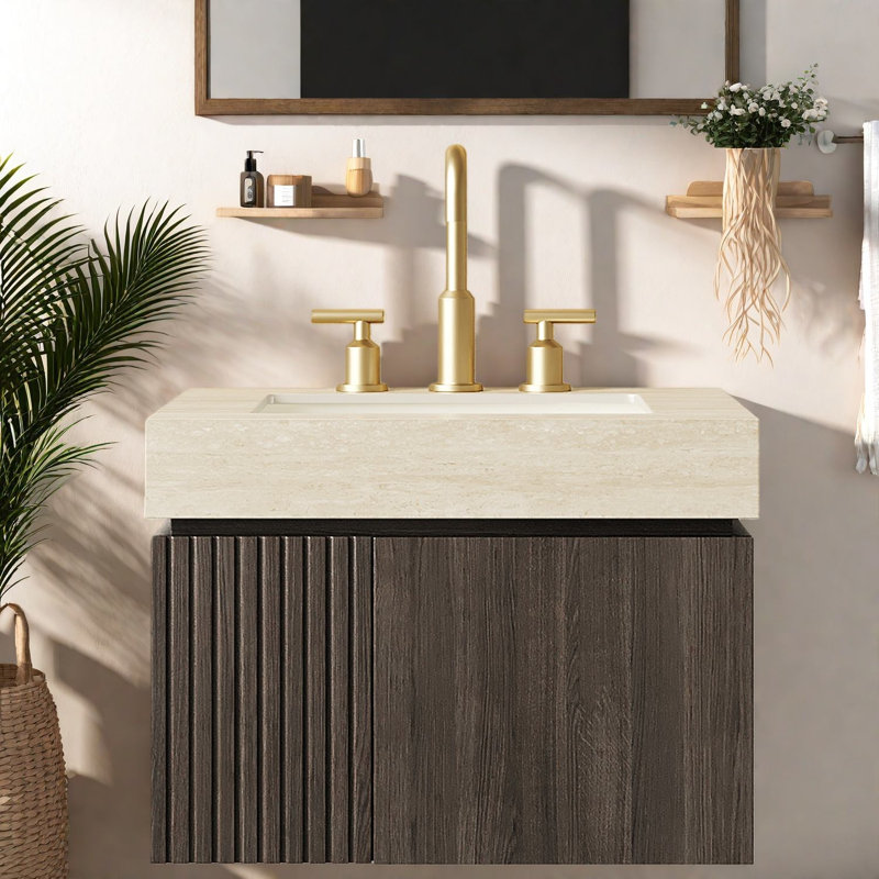 Meuble-lavabo flottant avec lavabo, rangement en contreplaqué de 24 po, salle de bain moderne