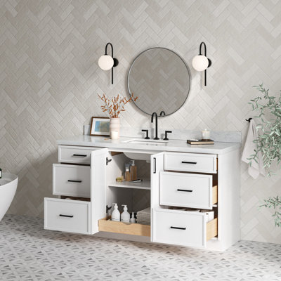 Ariel Kelly 67 Inch Single Rectangular Sink Bathroom Vanity With Italian Carrara Marble Countertop
