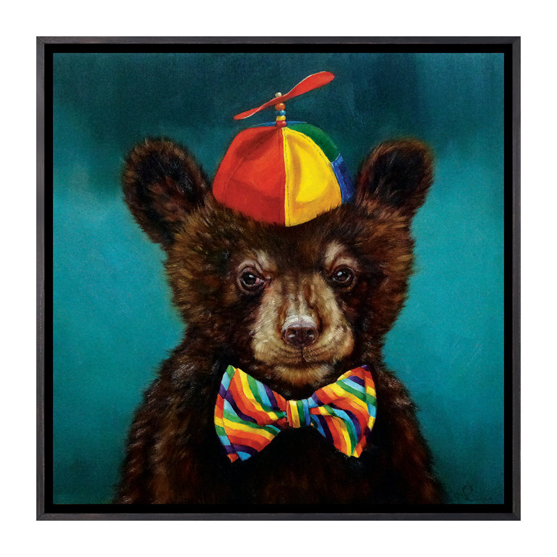 Art encadré d'un bébé ours, H 18 po x l 18 po x 1,5 po, Toile avec cadre noir patiné