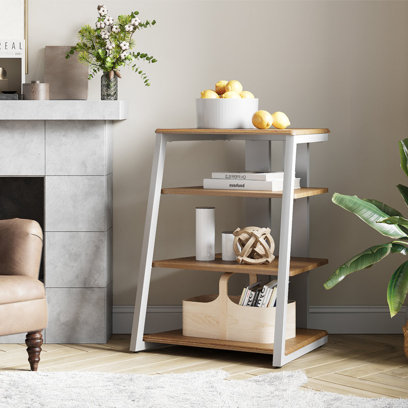 4-Tier Media Stand Audio Rack with Height Adjustable Shelves, Brown/White