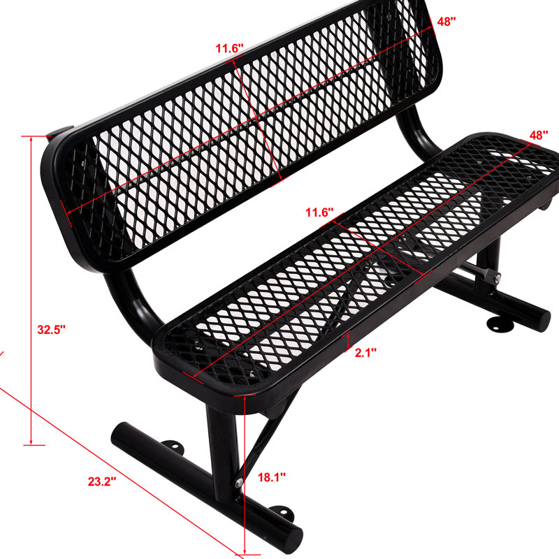 Banc enduit - noir pour la pelouse et acier extérieur l 48 "x H 32,5" avec jardin noir