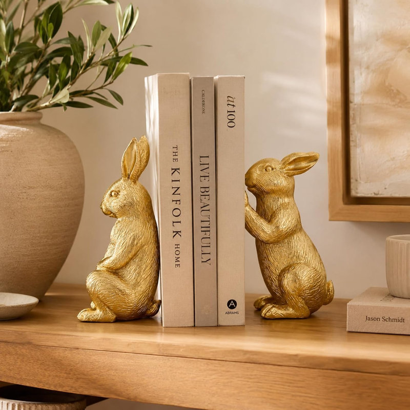 Serre-livres pour lapin doré en résine, ensemble de 2
