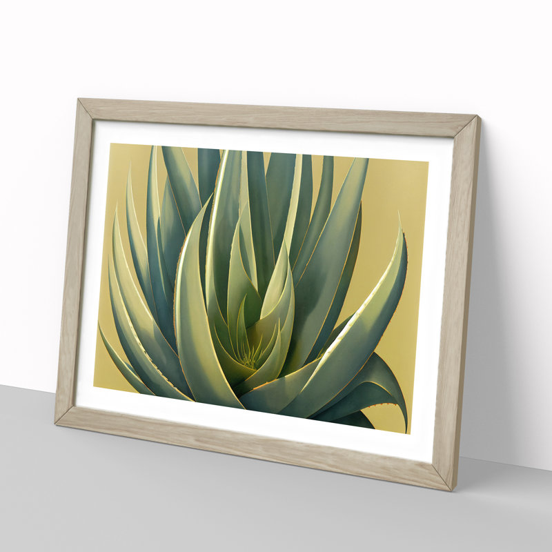 Lush Aloe Vera Plant - Single Picture Frame Print, 34cm H x 46cm W x 2cm D, Oak