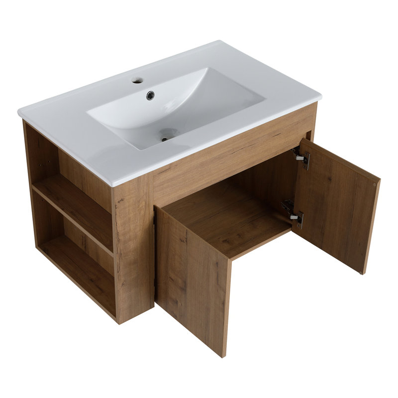 Meuble-lavabo de 30 pouces avec lavabo en céramique et tablette ajustable, Blanc / Blanc