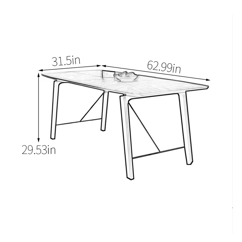Sintered stone with solid wood dining table, 29.53"H x 62.99"L x 31.5"W
