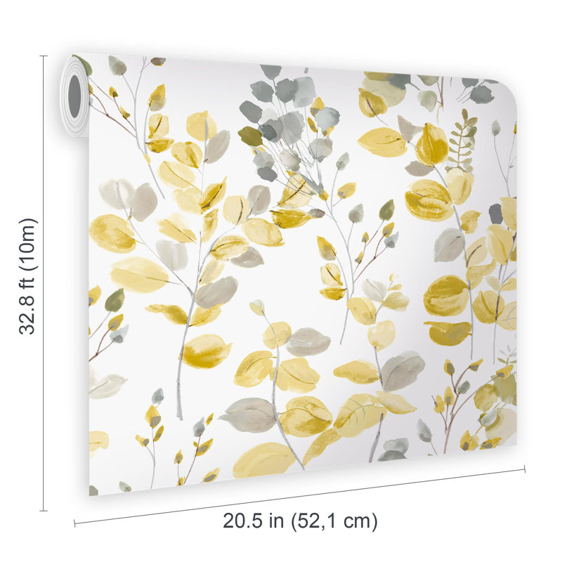Fresco Watercolour Leaves Ochre Wallpaper