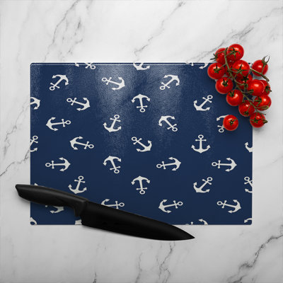 Anchors On Glass Chopping Board
