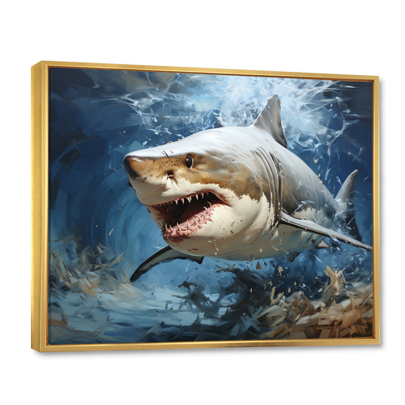 " Gray Teal Shark Stride ", Gold Floater Framed, 12" H x 20" W x 1" D