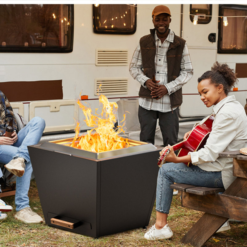 Cyberpit One Pro 25 Inch Smokeless Fire Pit, Wood Burning Fireplaces W/Pull-Out Ash Pan, Portable Outdoor Firepits, Carry Handle For Backyard Patio Camping, Stainless Steel