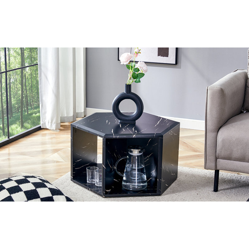 Hexagonal Coffee Table, Black, 14" H x 25" L x 21.6" W