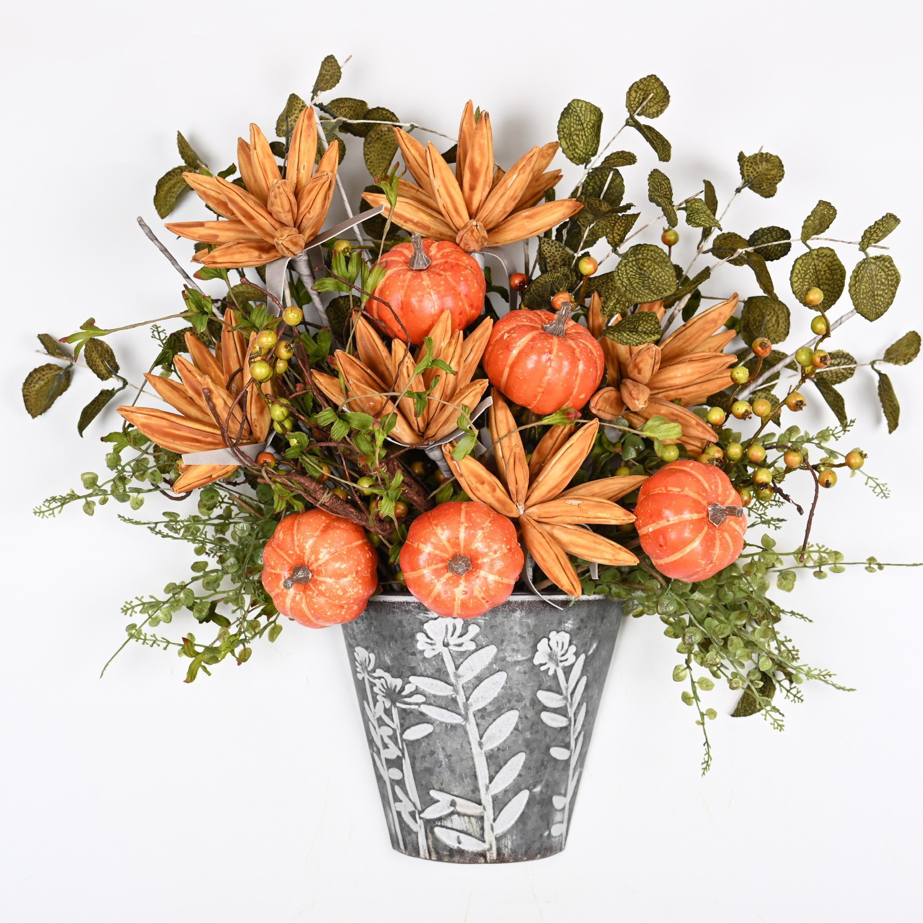 Primrue 24" Artificial Fall Autumn Floral Arrangement, Faux Pumpkin Berry Bouquet For Home Wedding Party Thanksgiving Day Kitchen Table Centerpieces | Wayfair