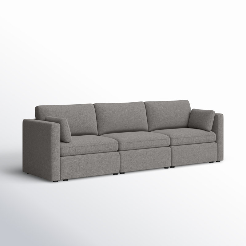 Winfree 112.6" W L 3-Piece Upholstered Modular Sofa with Toss Pillows, Fossil Grey