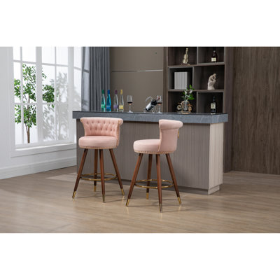 ° Tabourets de bar pivotants en bois massif rétro pour cuisine - Rose élégant