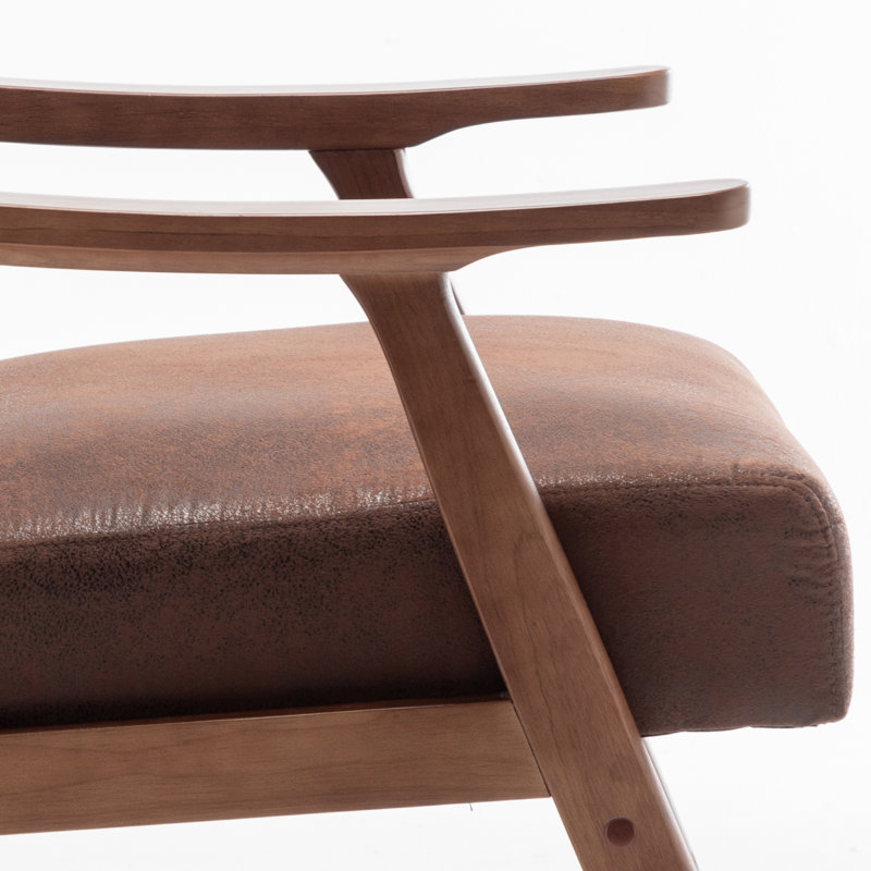 Fauteuil d'appoint moderne du milieu du siècle, structure en bois massif, revêtement en microfibre camel clair, idéal pour la lecture dans le salon, la chambre ou l'entrée.