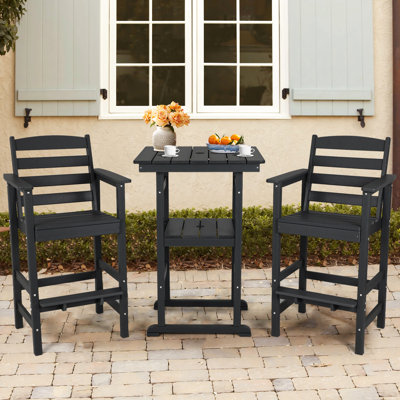 3 Piece Outdoor Adirondack Bar Chairs And Table