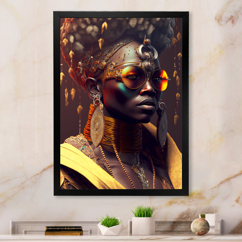 Femme afro-américaine lunettes de soleil Funky Traditiona, Cadre photo noir, H 20 po x l 12 po x P 1 po