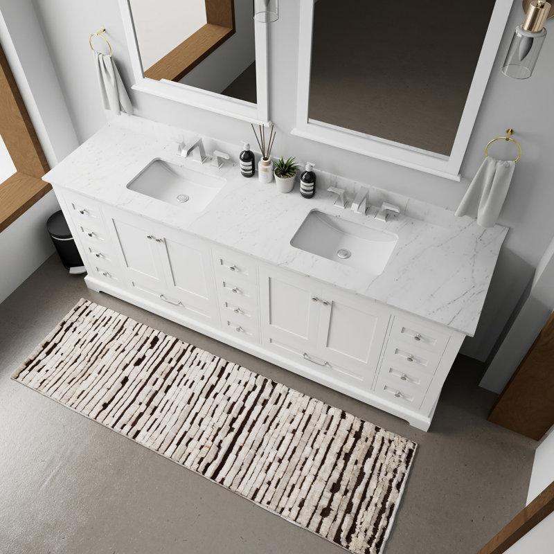 Meuble-lavabo double l 84 po x P 22 po et miroirs 34 po, Blanc