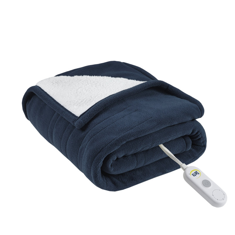 Couverture chauffante réversible Serta Fleece Sherpa bleue ultra-douce 127 x 152 cm, Bleu