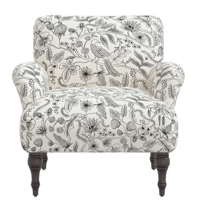Rifle Paper Co. x Cloth & Company Bristol Armchair, Rpc Aviary Black & Cream Linen, Espresso