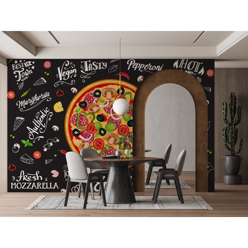Papier peint à peler et coller Pizza, 75" L x 50" W, Adhésif