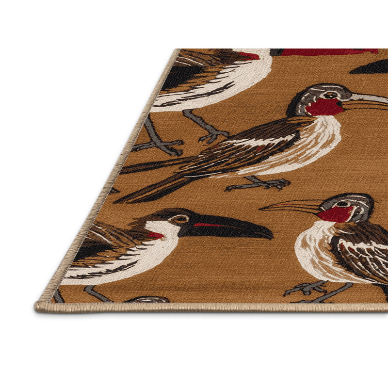 Washable Red billed Quelea Birds Area Rug, Round 7'