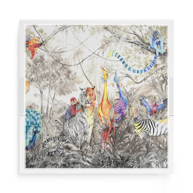  Arcadia Tiger And Zebra Scene Acrylic Square Decorative Tray, 2" H x 12" W x 12" D, Arcadia Tiger And Zebra Scene