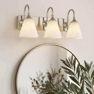 3-Light Dimmable Vanity Light With Milk Ribbed Glass Shade
