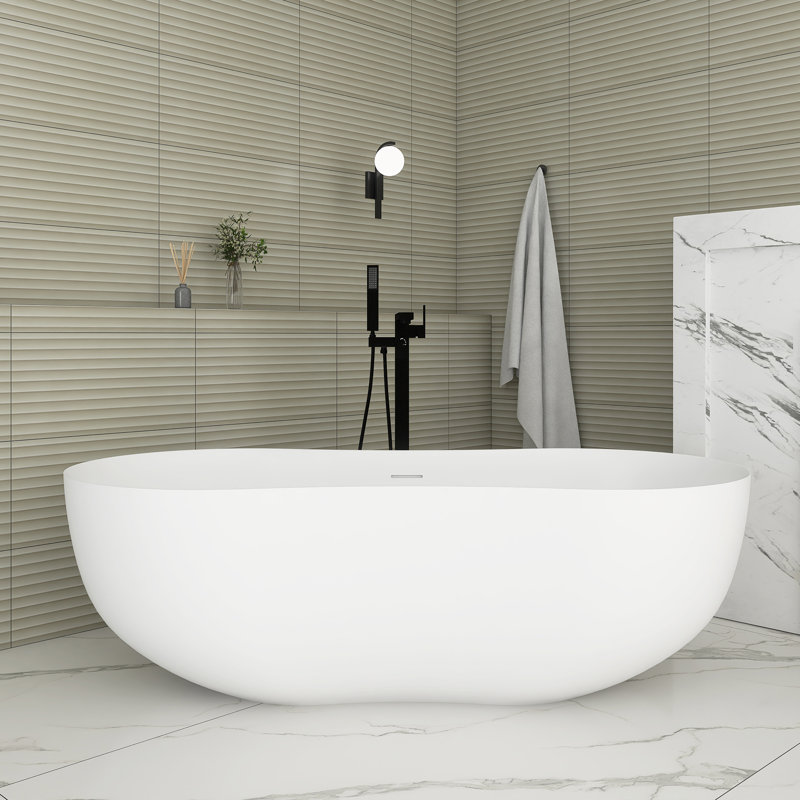 67'' Matte White Solid Surface Freestanding Soaking Bathtub