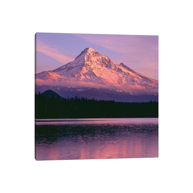 Or, Mount Hood Nf. Sunset Light Reddens North Side Of Mount Hood With First Snow by John Barger - Wrapped Canvas Print
