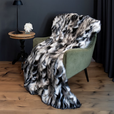 Luxury Tibet Black and White Fox Faux Fur Throw Blanket and Bedspread