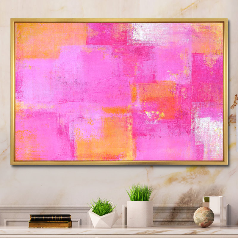 «Pink and Orange Colorfields II», reproduction sur toile flottante, H 24 po x l 36 po, Reproduction avec cadre flottant, Doré