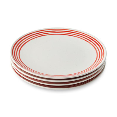 Dockside Red Stoneware Dinner Plates – Set of 4, 11-Inch Nautical-Inspired, Chip-Resistant  for Dining & Entertaining. Perfect for serving full meals, including pasta, salads, or seafood dishes.