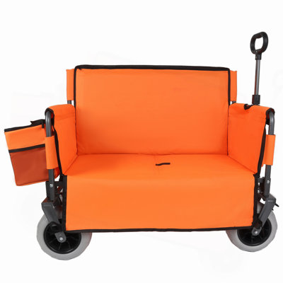 3-In-1 Folding Wagon With Bench Seat – Patent Protection, Includes 1 Ice Pack, 500Lbs Capacity, 9"X4" Beach Tires For Camping & Beach, Orange