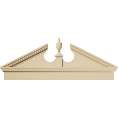 50"W x 19-1/4"H x 3"P (Pitch 6/12) Acorn Signature Urethane Combination Pediment (Acorn Ships Unattached in Box), Primed Tan