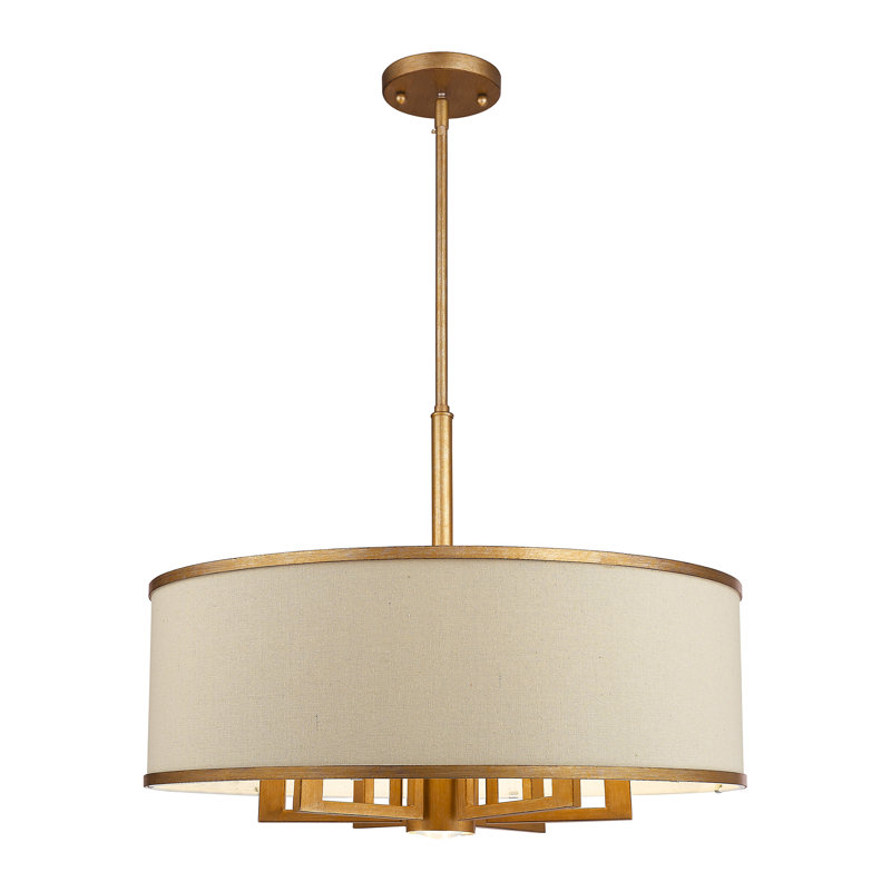 Berthine 7 - Light Steel Dimmable Drum Chandelier, Hand Painted Antique Gold Leaf