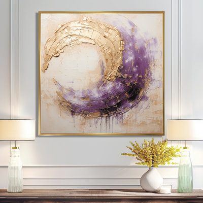 Or et spirale lunaire mauve - peinture abstraite, art mural