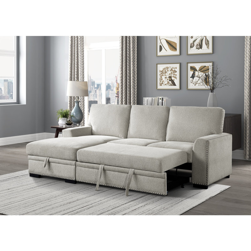 Upholstered L-Shaped Sectional, Beige Chenille, Left Hand Facing