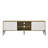 70"W White And Oak Tv Stand With 2 Door Storage Unit Adjustable Rack 2-Door Shelf Cable Management Outlet Hole