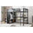 Full Size Loft Bed Frame With Built-In Wardrobe, Metal Loft Bed With Desk And Storage Shelves, Black-18863740