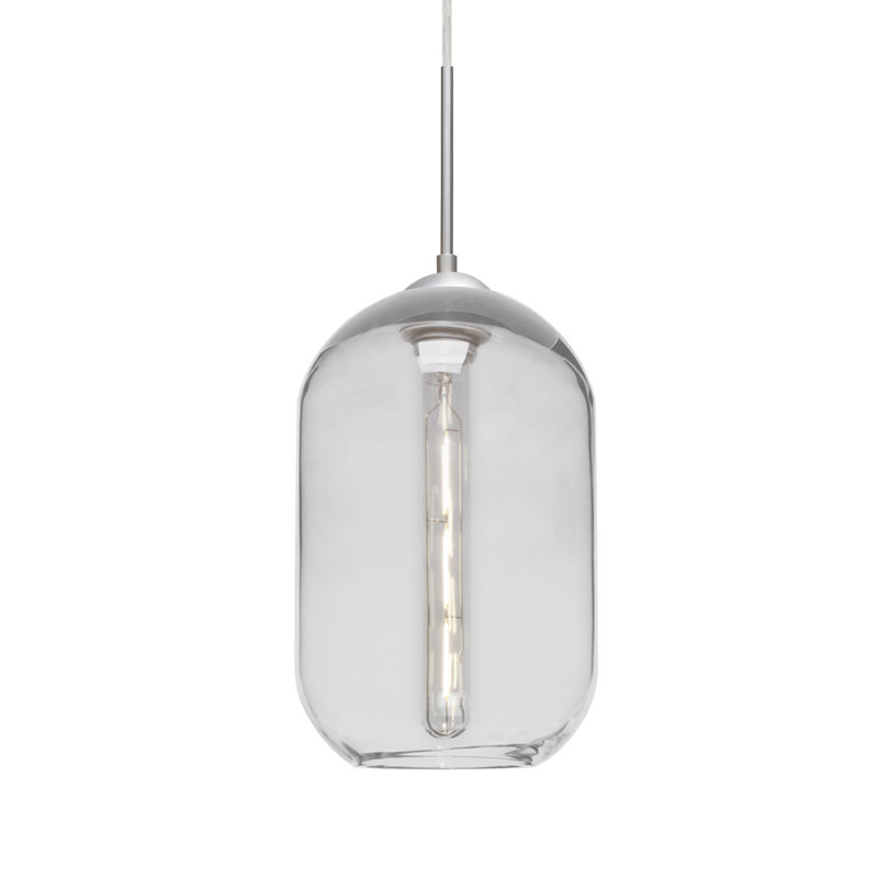 Luminaire suspendu cylindrique à 1 lumière Joseph, Nickel satiné, Transparent