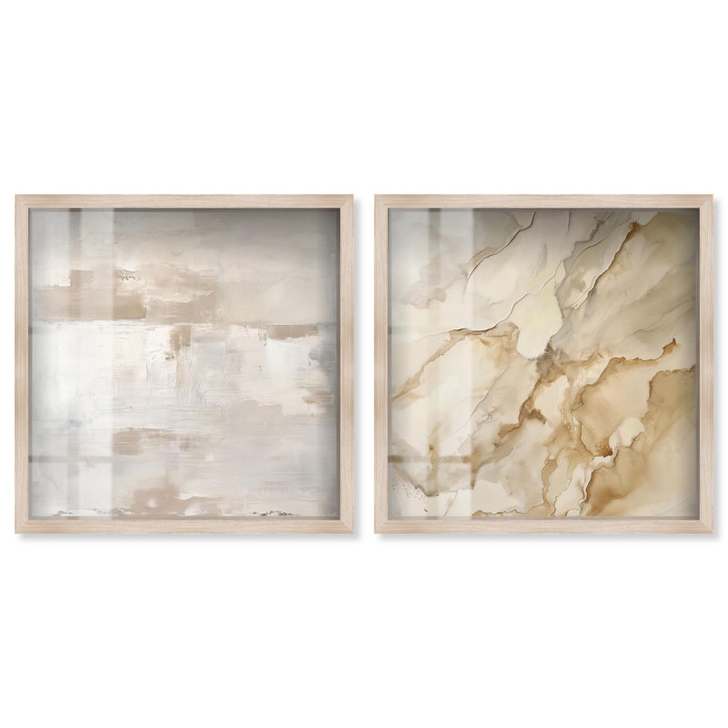 Décoration murale Neutre de luxe Harmony Shadowbox par Art Remedy, H 21 po x l 21 po, Crème, crème